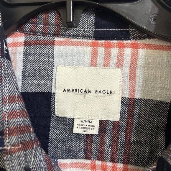 American Eagle Mens Seriously Soft Plaid Button Up Shirt Blue Long Sleeve Size M - Picture 8 of 9
